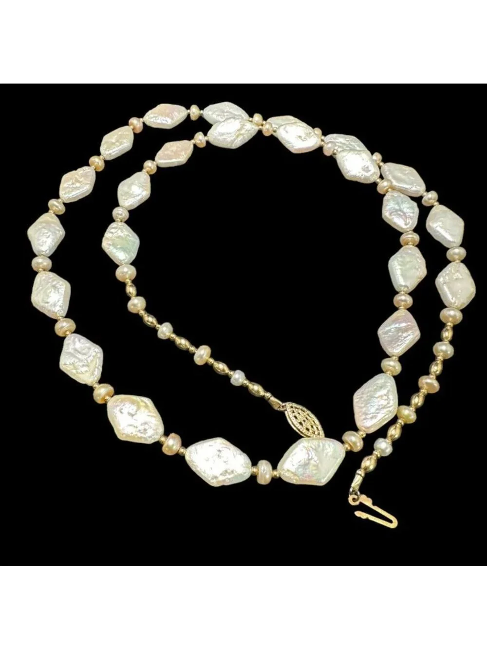 Necklace Geometric Freshwater Pearl 14k Gold Filled Vintage Filigree Clasp 28 in